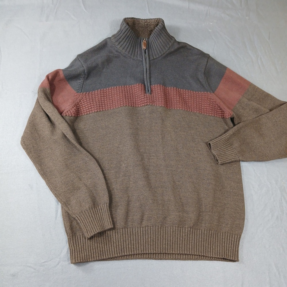Tricots St Raphael Quarter Zip Sweater Mens Large Brown Colorblock Sherpa‎ Neck